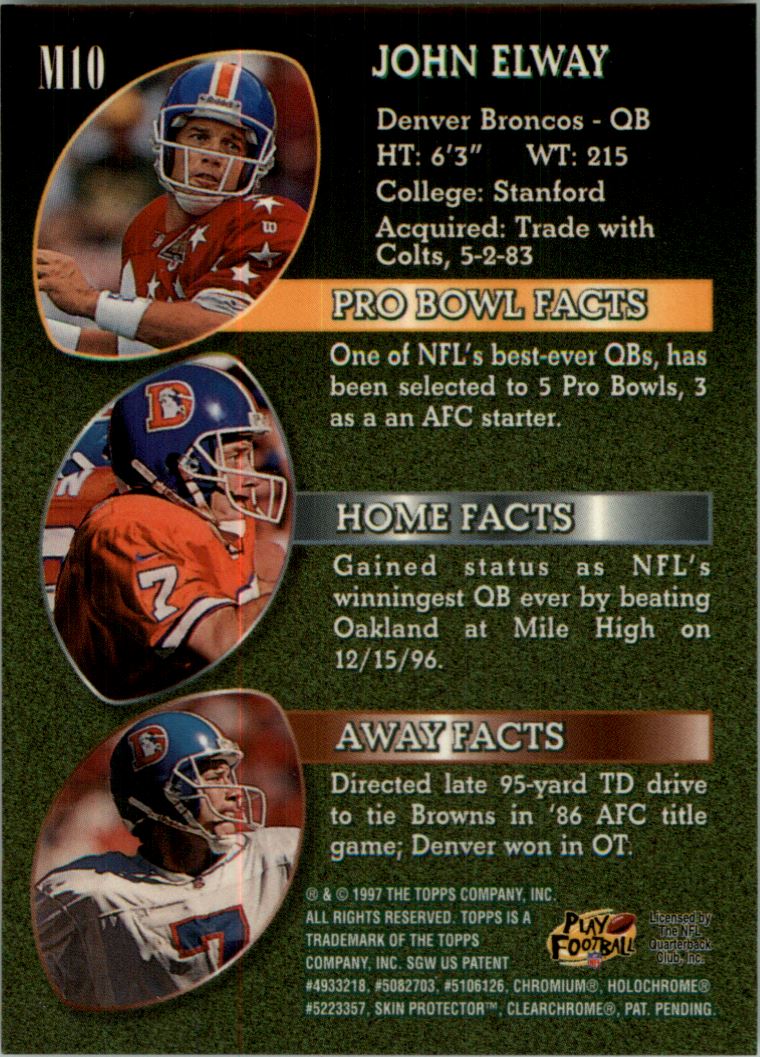 1997 Topps Mystery Finest Bronze Refractors #M10 John Elway back image