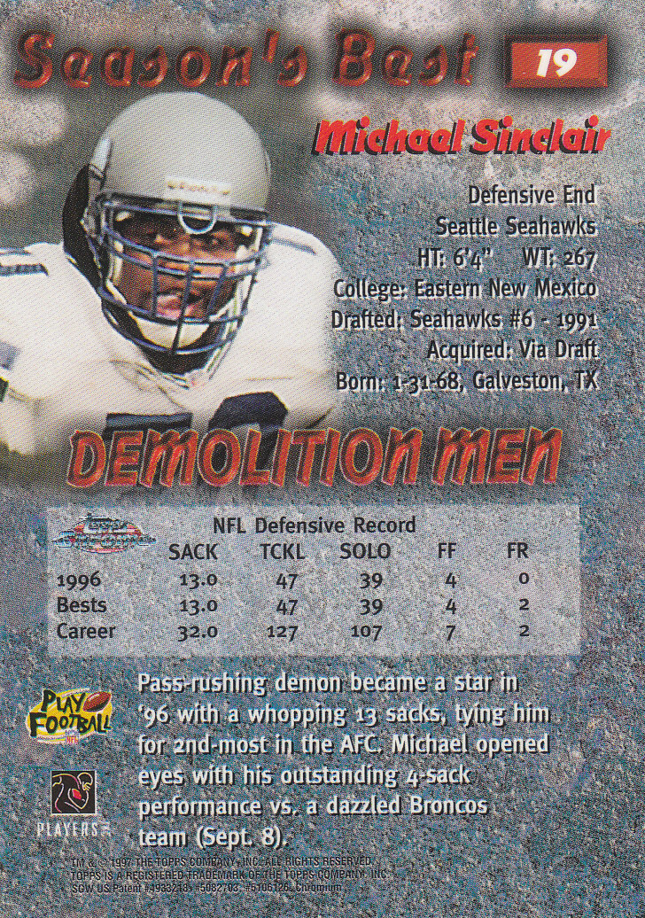 Topps Chrome Football 1997 "Season's Best" Insert Cards - Foto 7 di 7