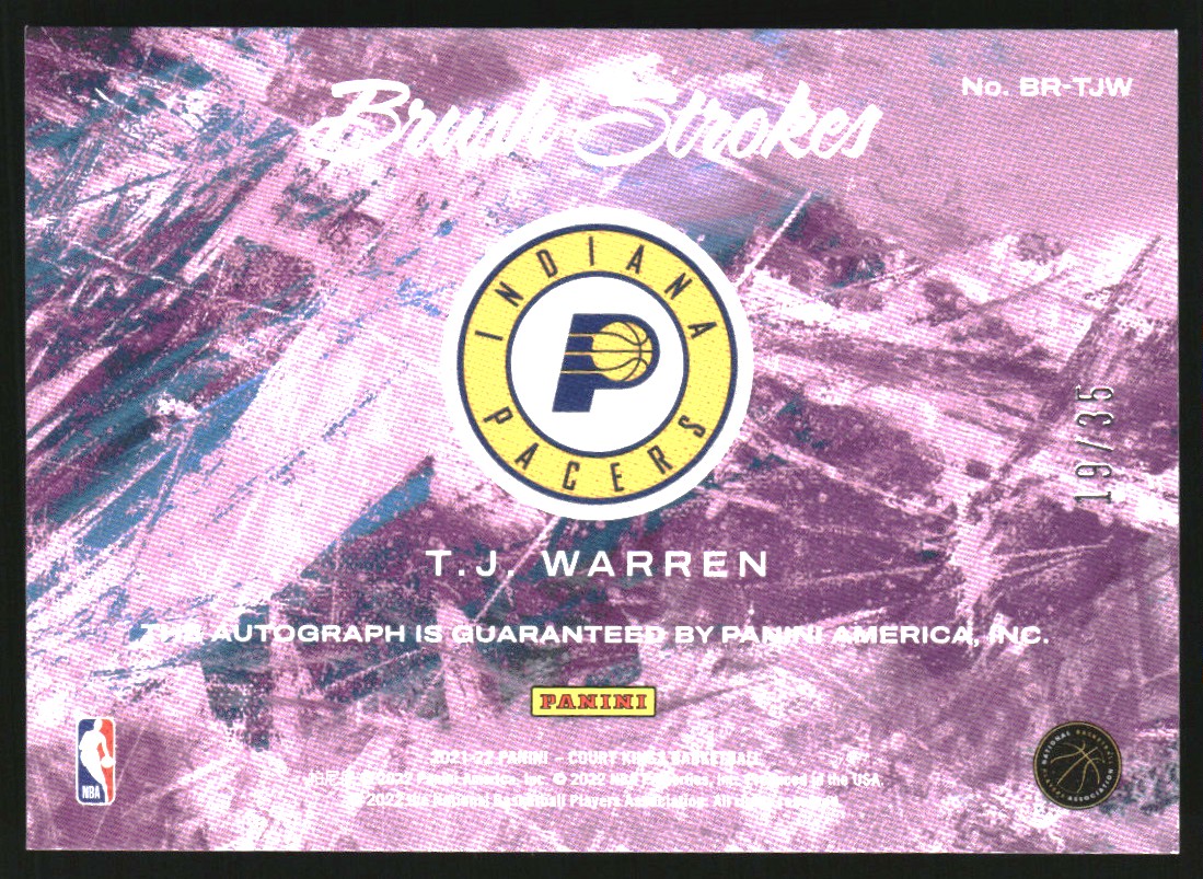 2021-22 Court Kings Brush Strokes Autographs Violet #22 T.J. Warren