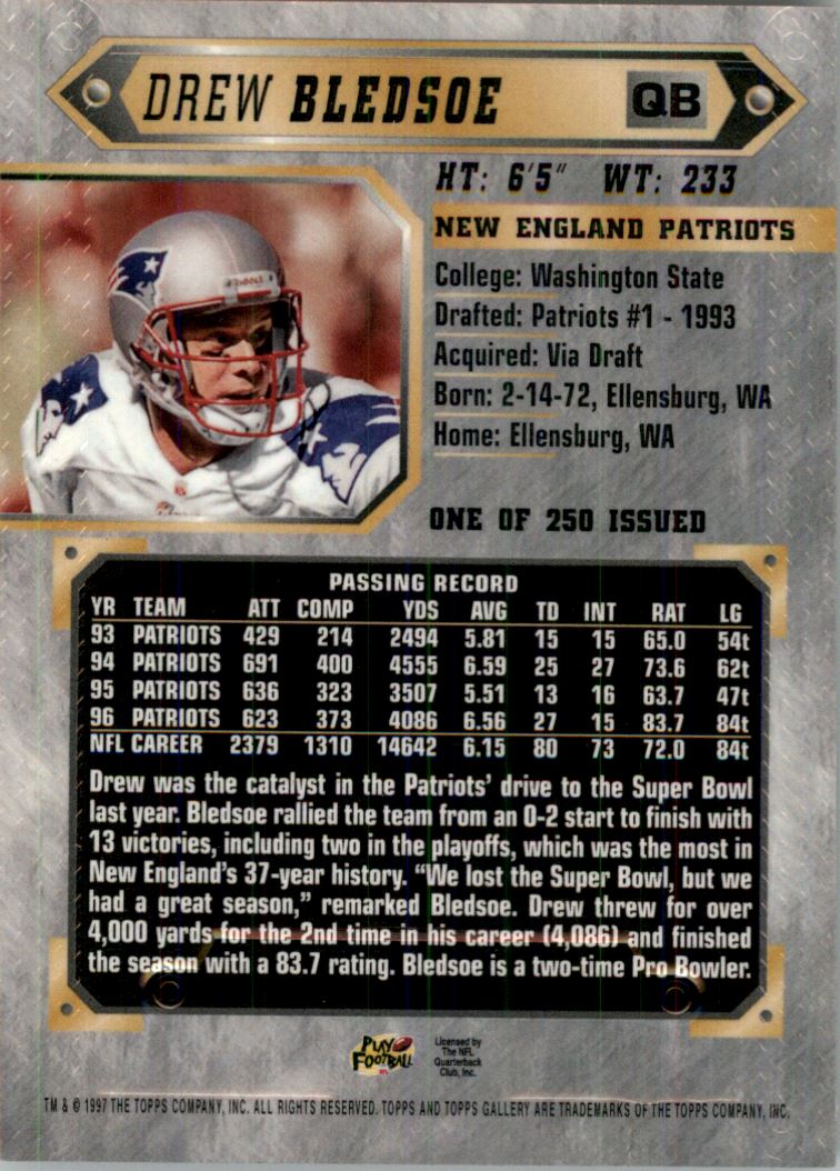 1997 Topps Gallery Player's Private Issue #95 Drew Bledsoe back image