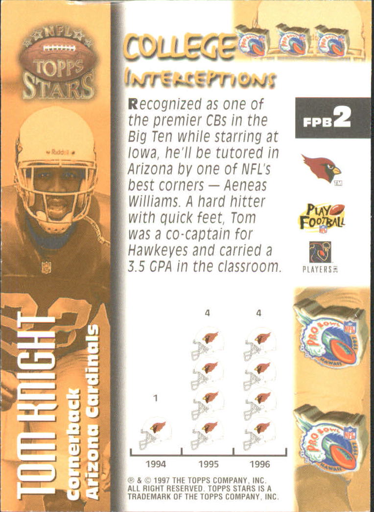 1997 Topps Stars Future Pro Bowlers #FPB2 Tom Knight back image