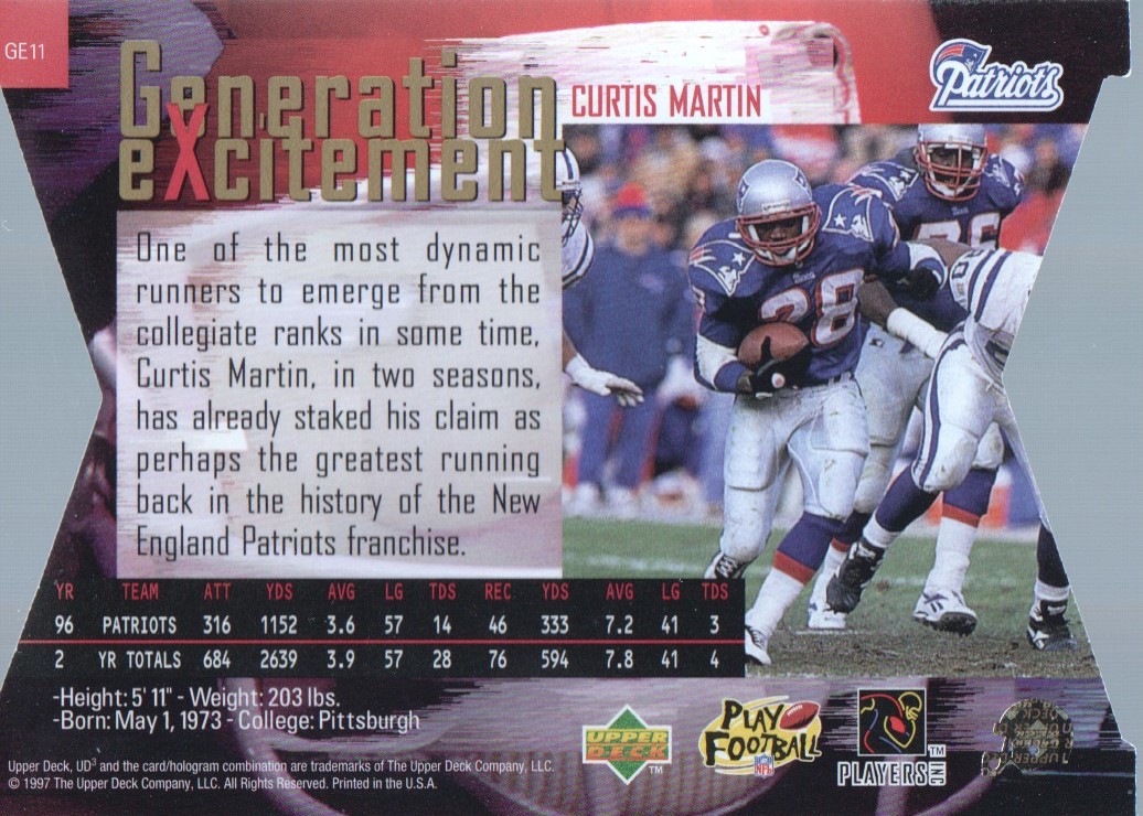 1997 UD3 Generation Excitement #GE11 Curtis Martin back image