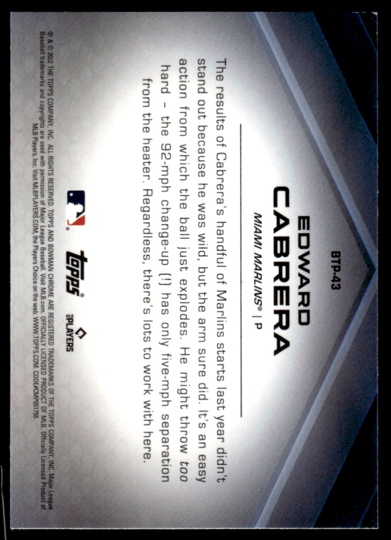 2022 Bowman Chrome Scouts Top 100 #BTP43 Edward Cabrera
