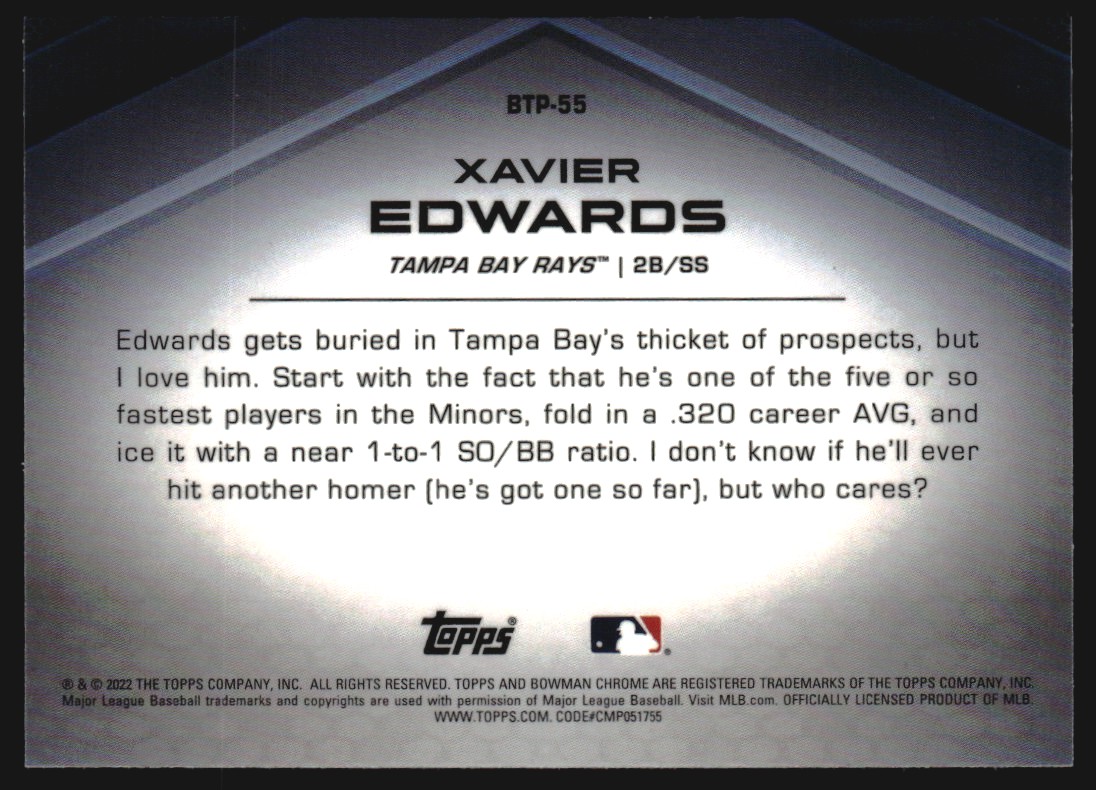 2022 Bowman Chrome Scouts Top 100 #BTP55 Xavier Edwards