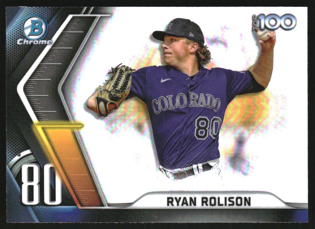 2022 Bowman Chrome Scouts Top 100 Aqua Refractors #BTP80 Ryan Rolison