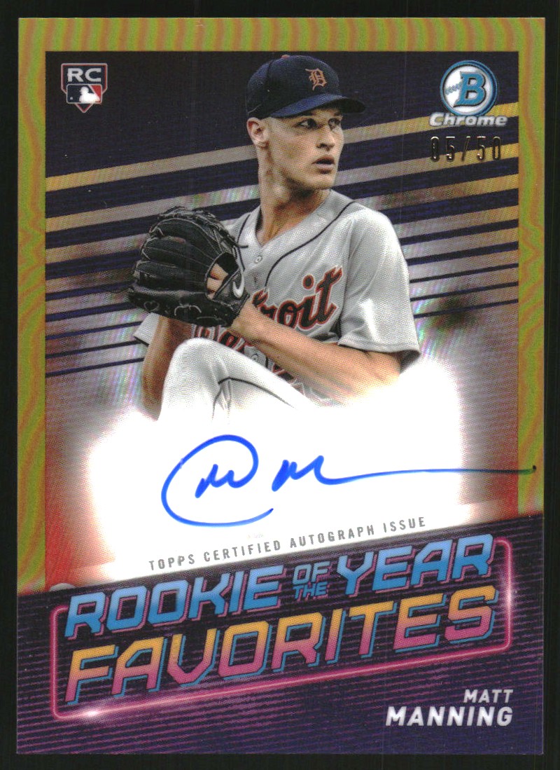 2022 Bowman Chrome Rookie of the Year Favorites Autographs Gold Refractors #ROYFMM Matt Manning