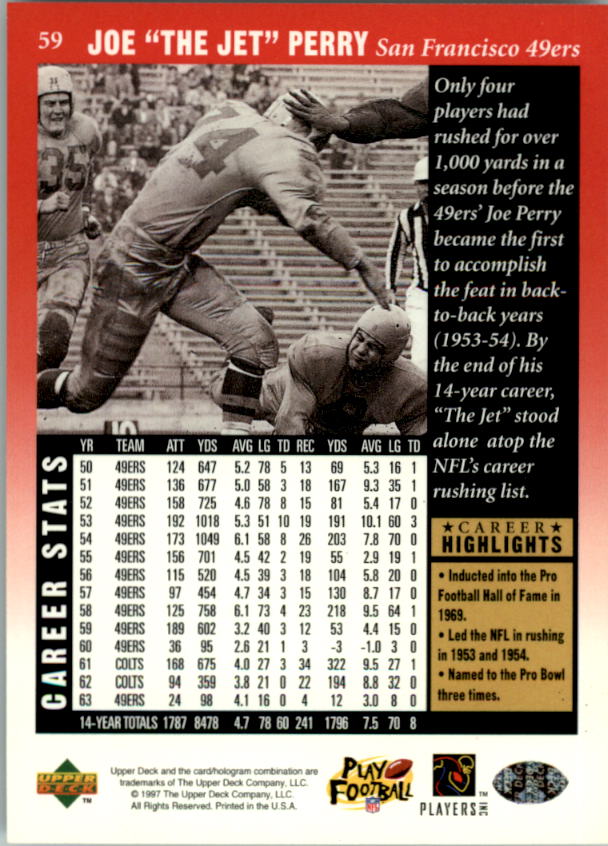 1997 Upper Deck Legends #59 Joe Perry back image