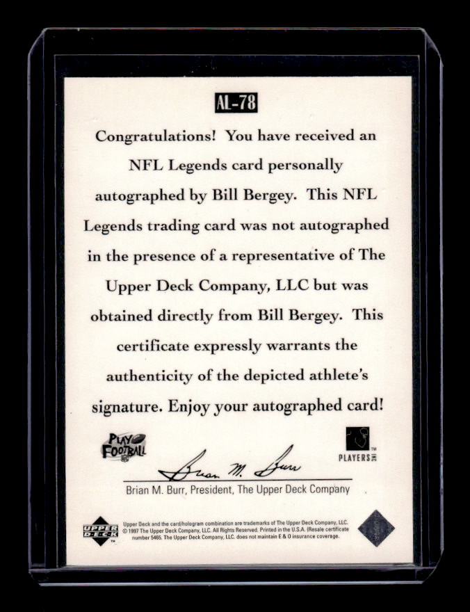 1997 Upper Deck Legends Autographs #AL78 Bill Bergey back image