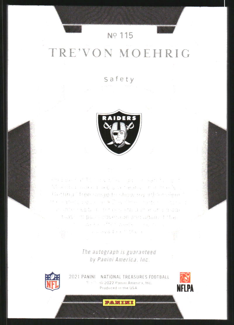 2021 Panini National Treasures Holo Gold #115 Tre'von Moehrig AU