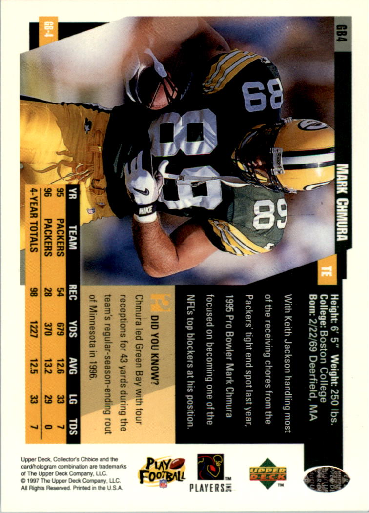 1997 Packers Collector's Choice #GB4 Mark Chmura back image