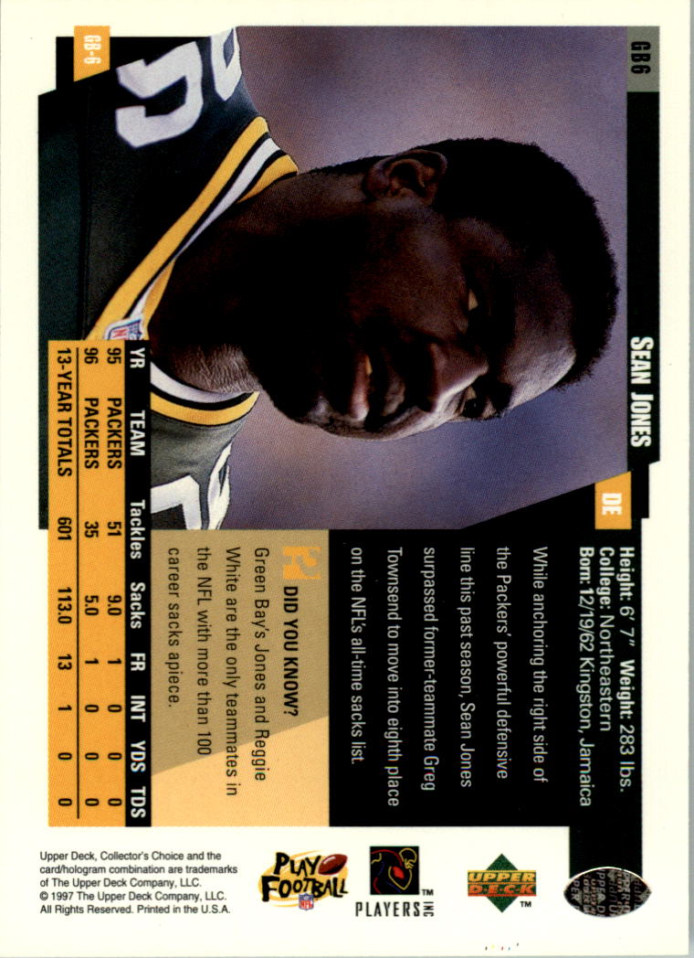 1997 Packers Collector's Choice #GB6 Sean Jones back image