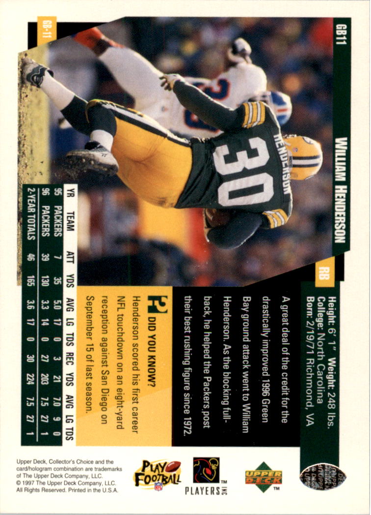 1997 Upper Deck Collector's Choice Team Sets - Green Bay Packers #11 - William  Henderson