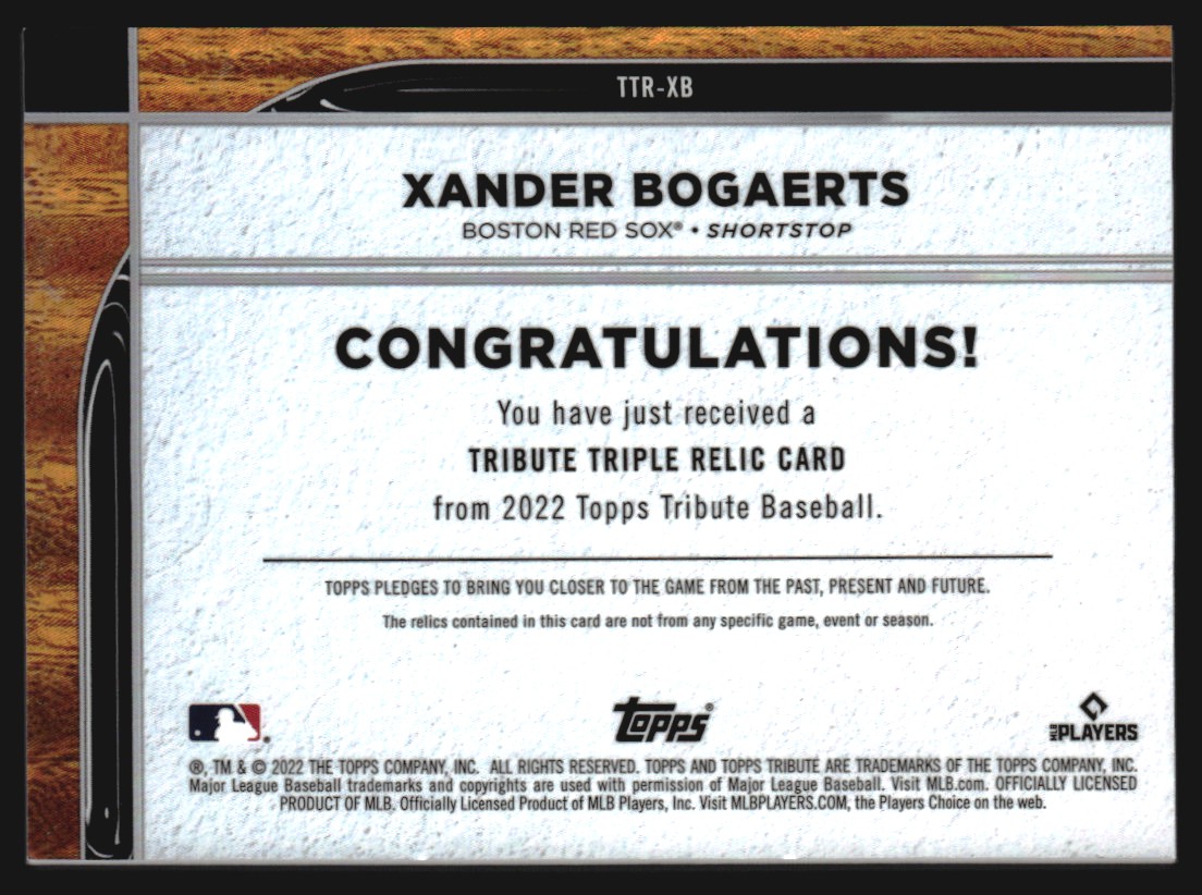 2022 Topps Tribute Triple Relics #TTRXB Xander Bogaerts