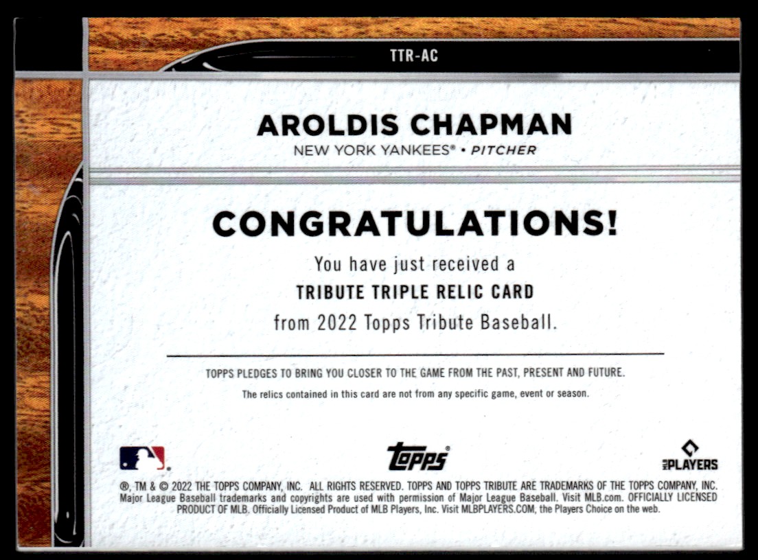 2022 Topps Tribute Triple Relics Orange #TTRAC Aroldis Chapman