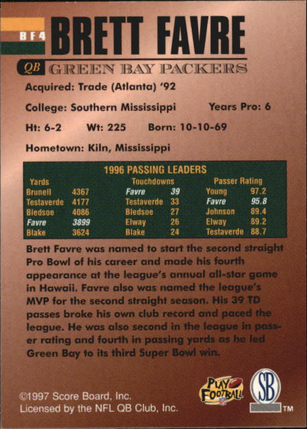 1997 Score Board Brett Favre Super Bowl XXXI #BF4 Brett Favre back image