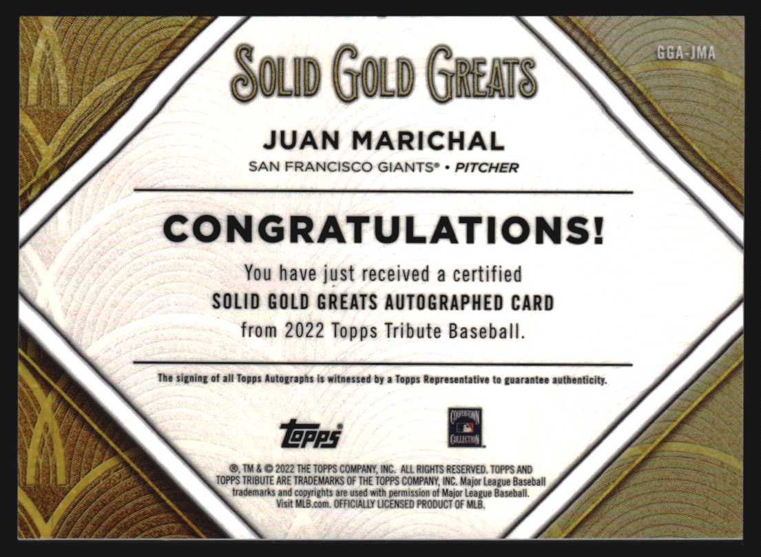 2022 Topps Tribute Solid Gold Greats Autographs #GGAJMA Juan Marichal/199 back image