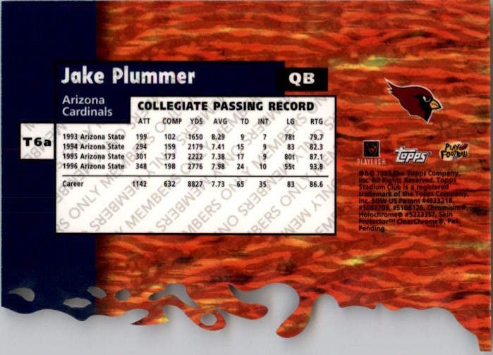 1997 Stadium Club Members Only Parallel #T6A2 Jake Plummer back image