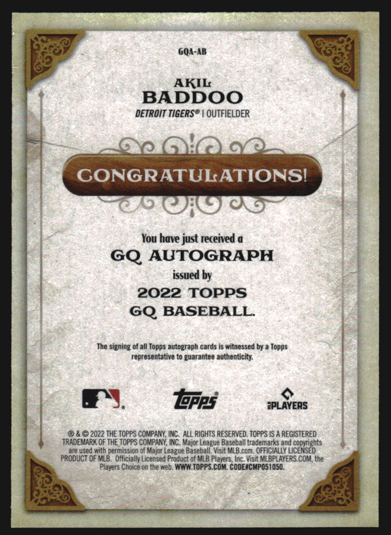 2022 Topps Gypsy Queen Autographs #GQAAB Akil Baddoo