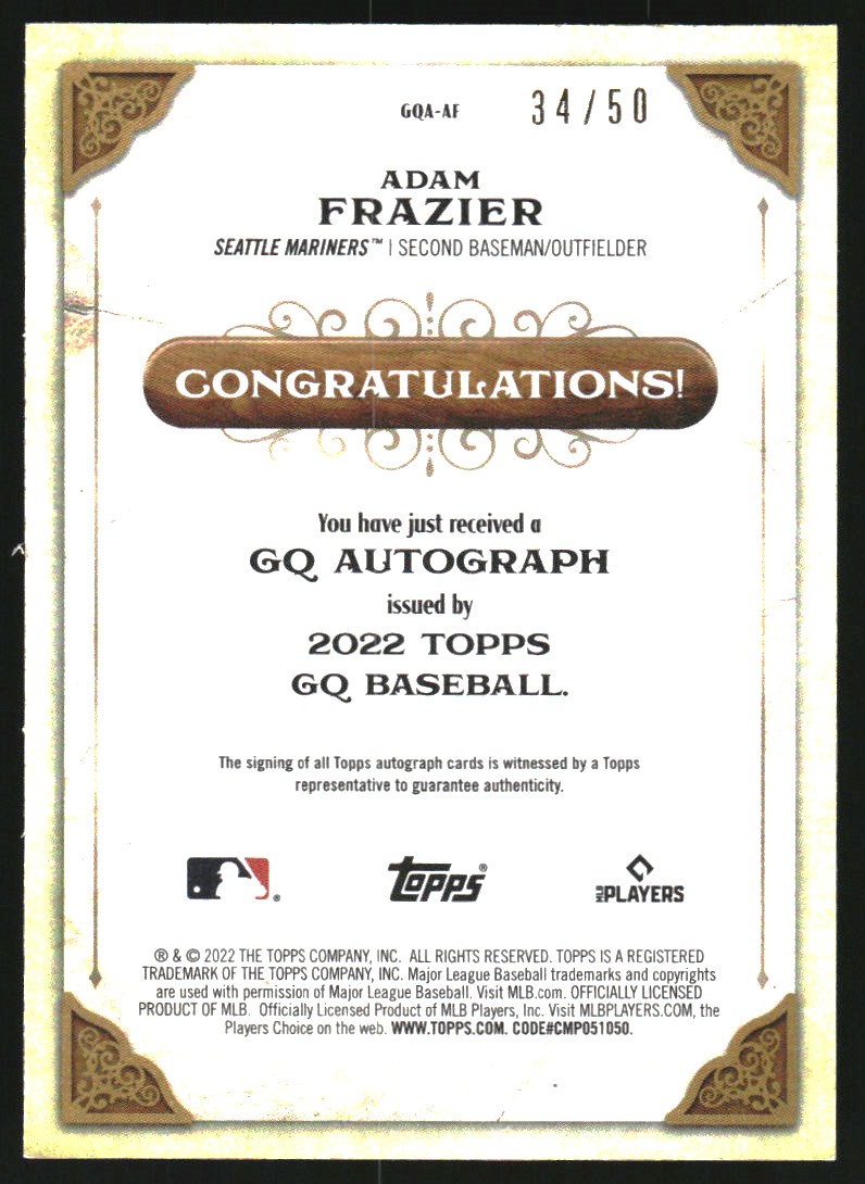 2022 Topps Gypsy Queen Autographs Black and White #GQAAF Adam Frazier