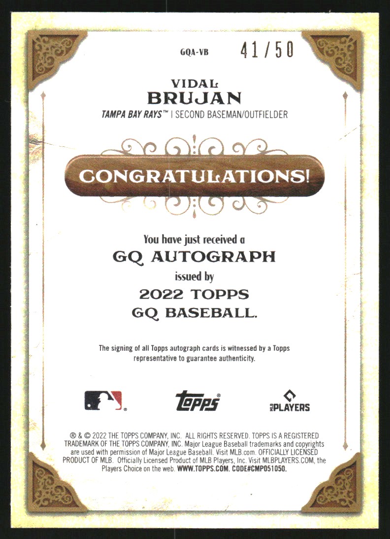 2022 Topps Gypsy Queen Autographs Black and White #GQAVB Vidal Brujan EXCH