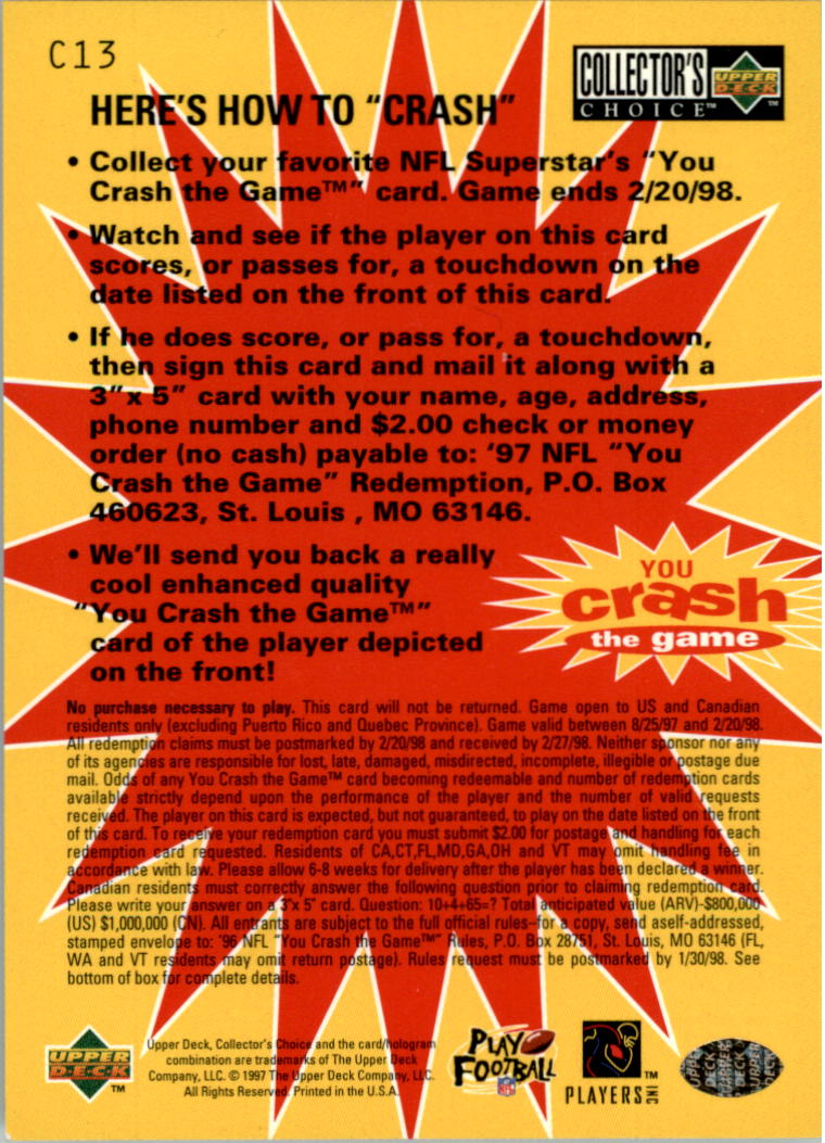 1997 Collector's Choice Crash the Game #13C Michael Jackson 11/23 L back image