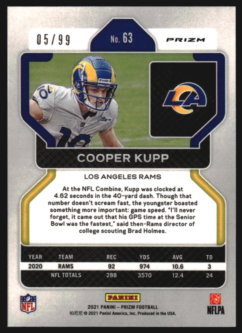 2021 Panini Prizm Prizms Blue Ice #63 Cooper Kupp