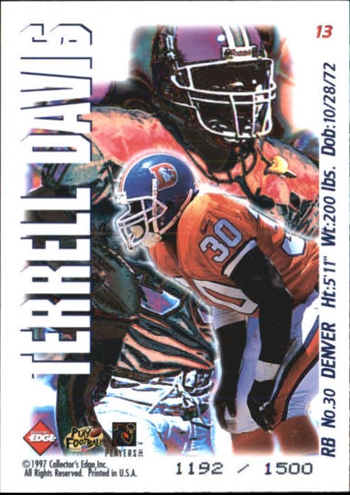 1997 Collector's Edge Masters Night Games #13 Terrell Davis back image