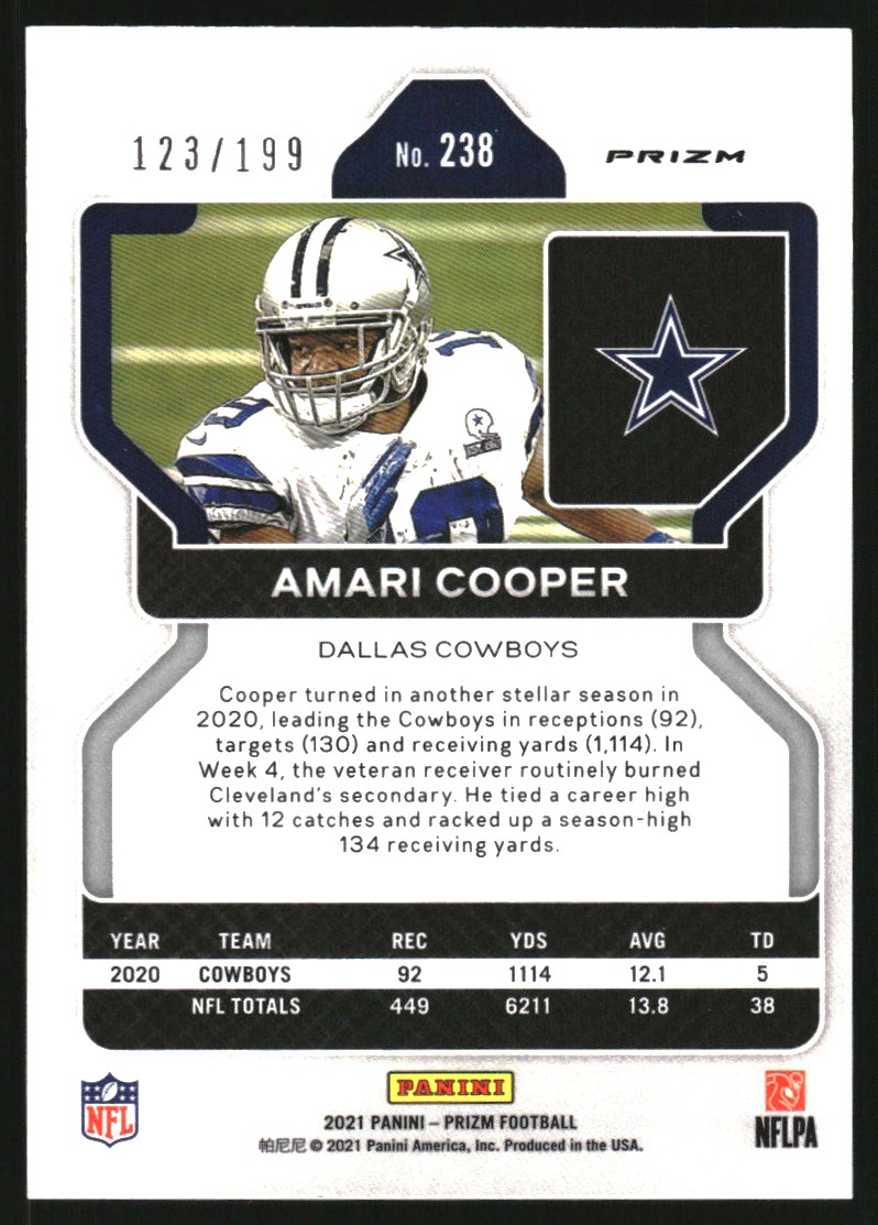 2021 Panini Prizm Prizms Blue Wave #238 Amari Cooper