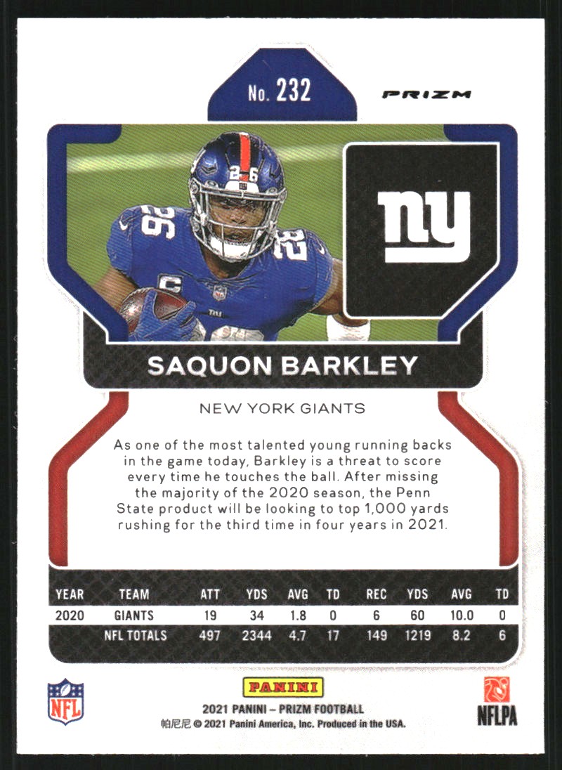 2021 Panini Prizm Prizms Orange Disco #232 Saquon Barkley