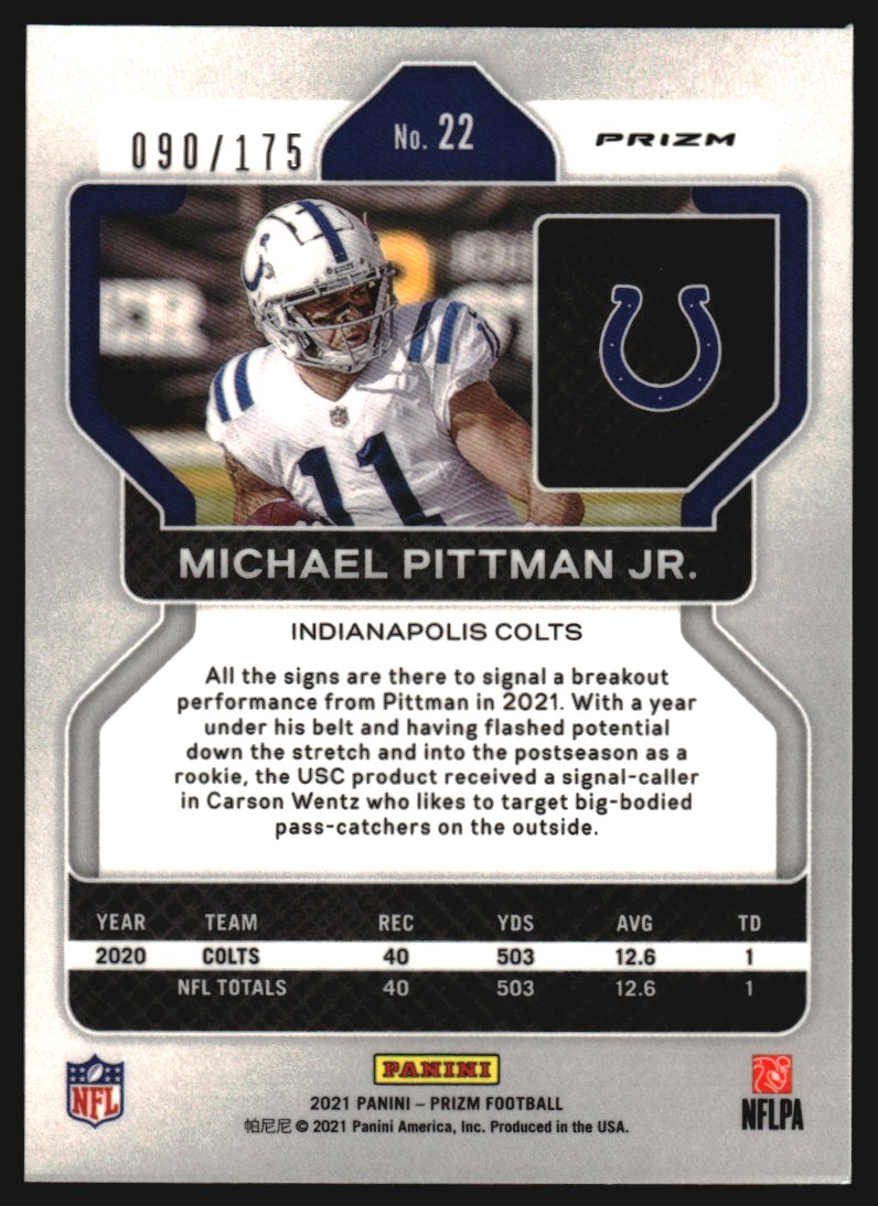 2021 Panini Prizm Prizms Hyper #22 Michael Pittman Jr.
