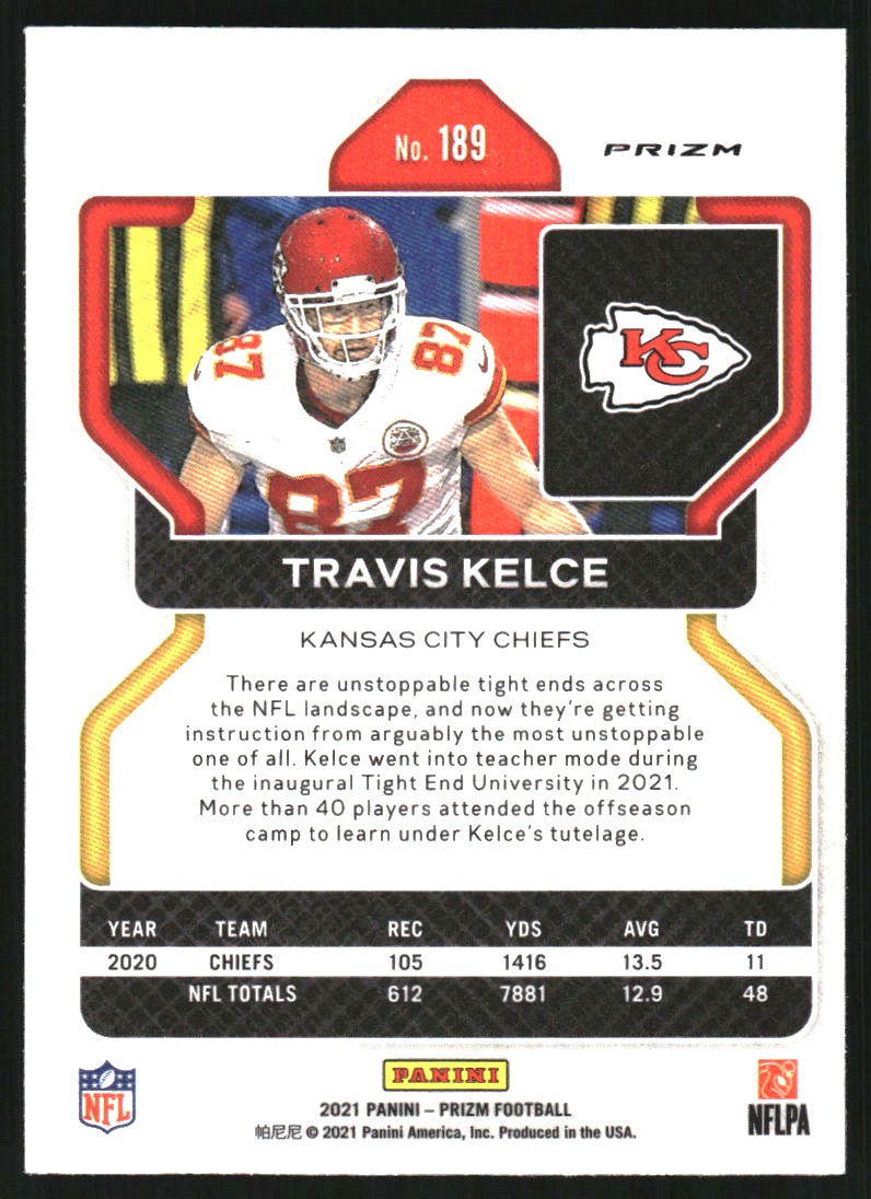 2021 Panini Prizm Prizms Light Blue #189 Travis Kelce