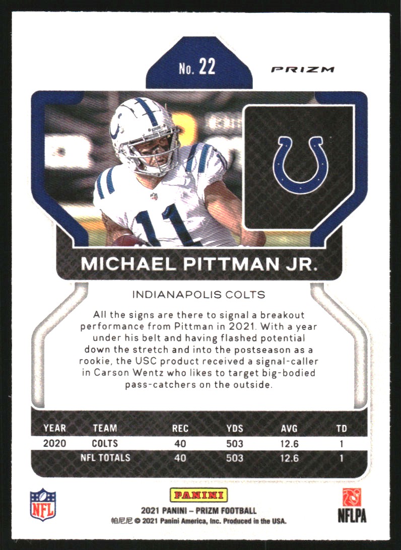 2021 Panini Prizm Prizms Neon Green Pulsar #22 Michael Pittman Jr.