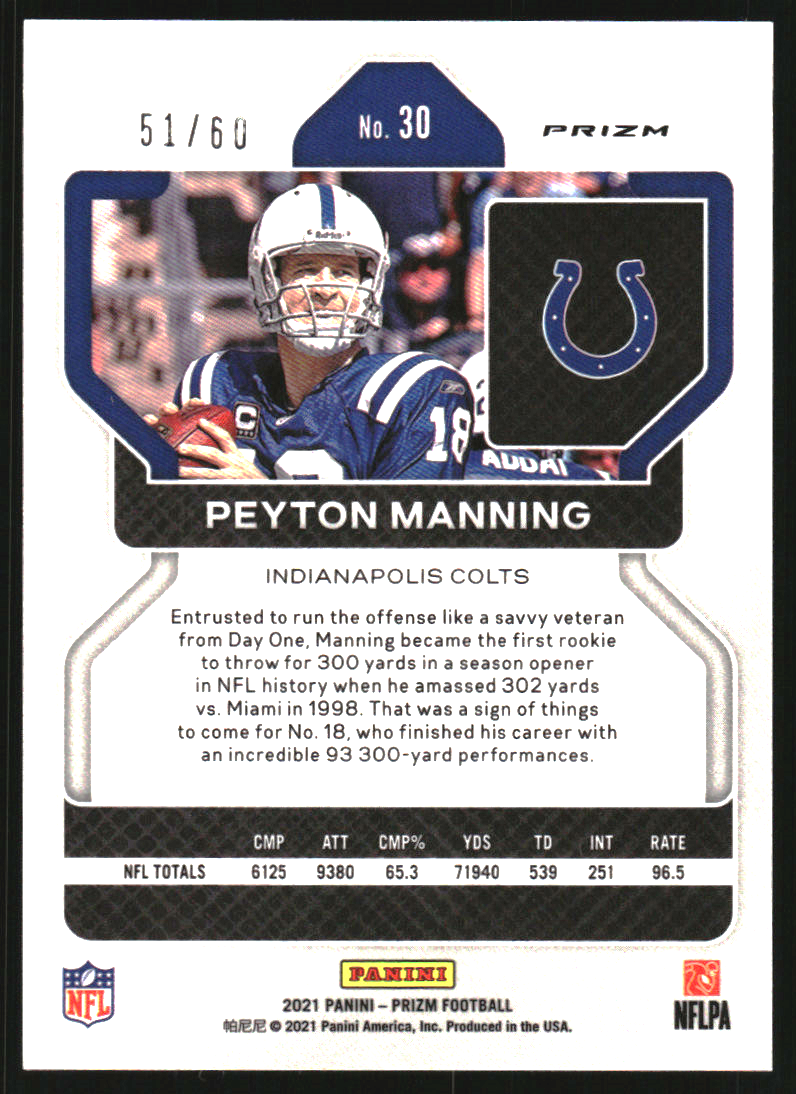 2021 Panini Prizm Prizms Orange Wave #30 Peyton Manning