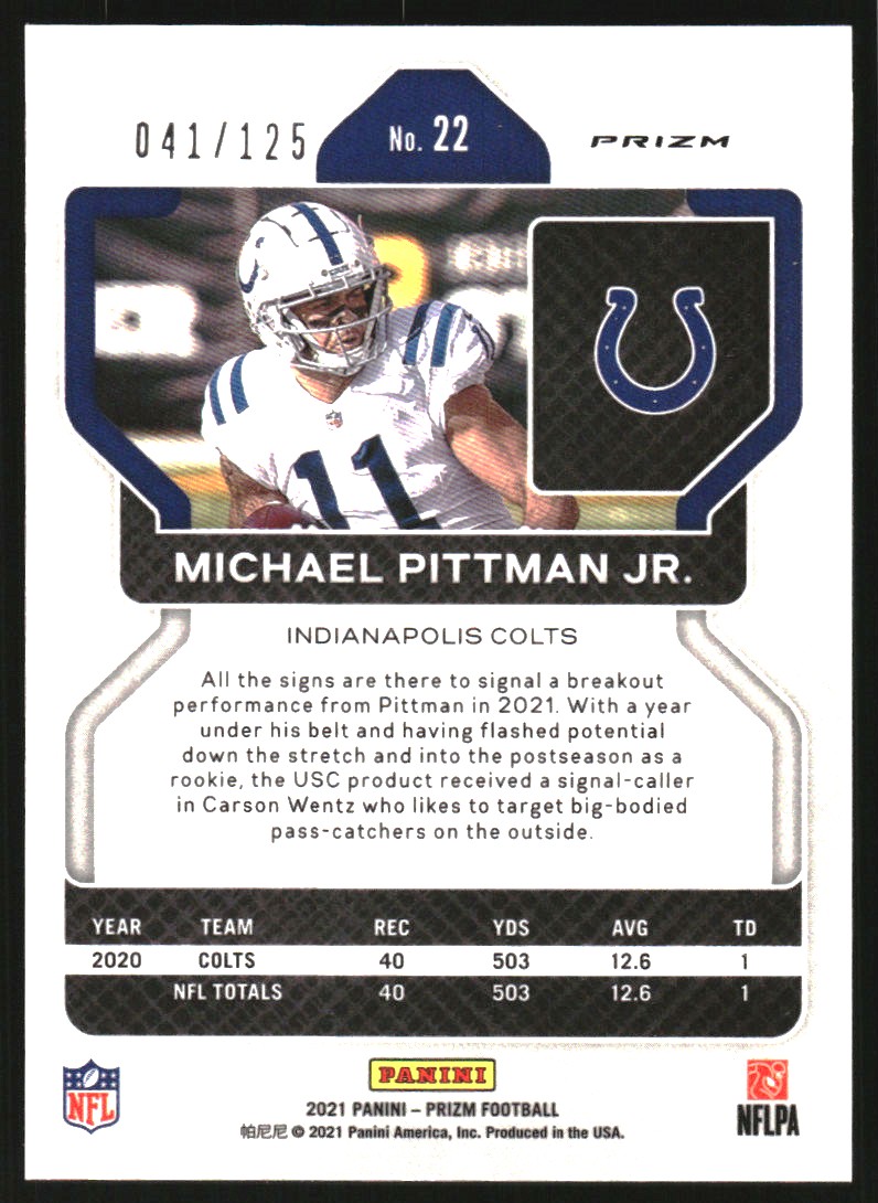2021 Panini Prizm Prizms Purple #22 Michael Pittman Jr.