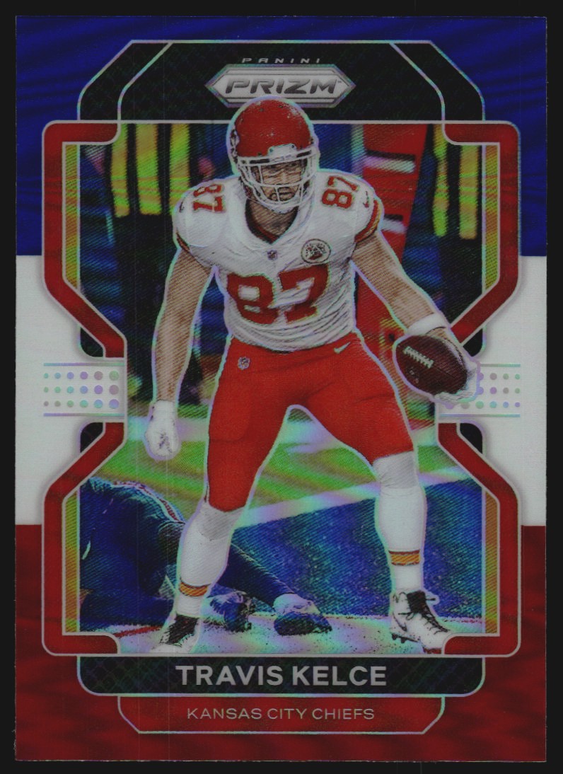 2021 Panini Prizm Prizms Red White and Blue #189 Travis Kelce