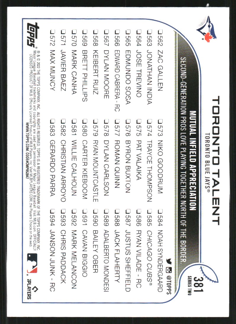 2022 Topps Gold Foil #381 Toronto Talent/Bo Bichette/Vladimir Guerrero Jr.