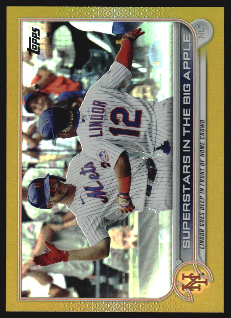 2022 Topps Gold Foil #436 Superstars in the Big Apple/Francisco Lindor/Pete Alonso