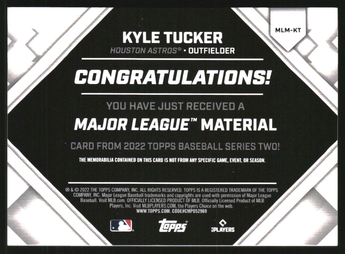 2022 Topps Major League Materials Black #MLMKT Kyle Tucker S2