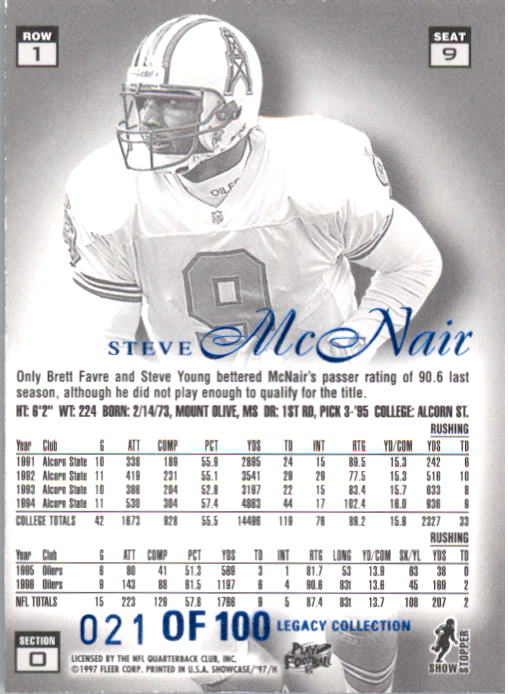1997 Flair Showcase Legacy Collection #B9 Steve McNair back image