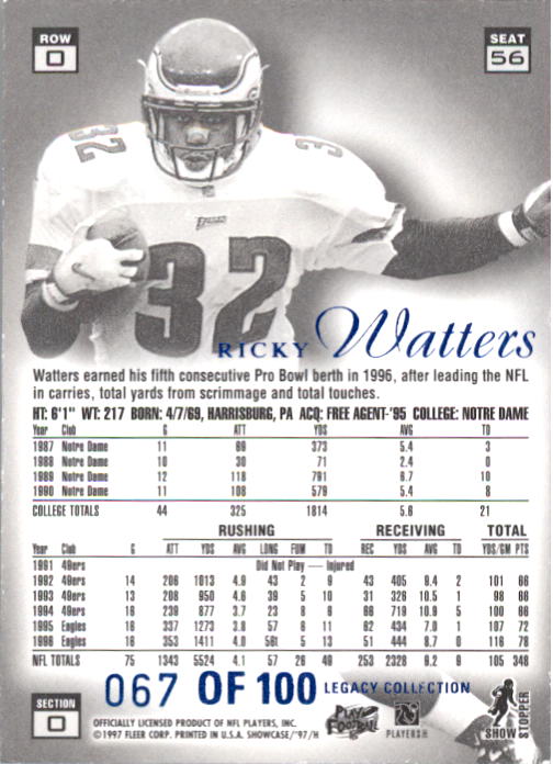 1997 Flair Showcase Legacy Collection #C56 Ricky Watters back image