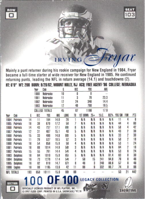 1997 Flair Showcase Legacy Collection #C103 Irving Fryar back image