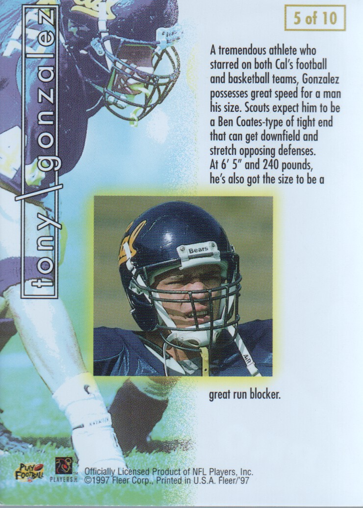 1997 Fleer Prospects #5 Tony Gonzalez back image
