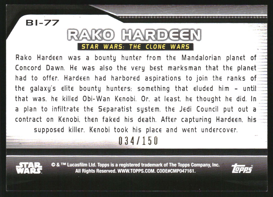 2021 Topps Star Wars Bounty Hunters Green #B177 Rako Hardeen