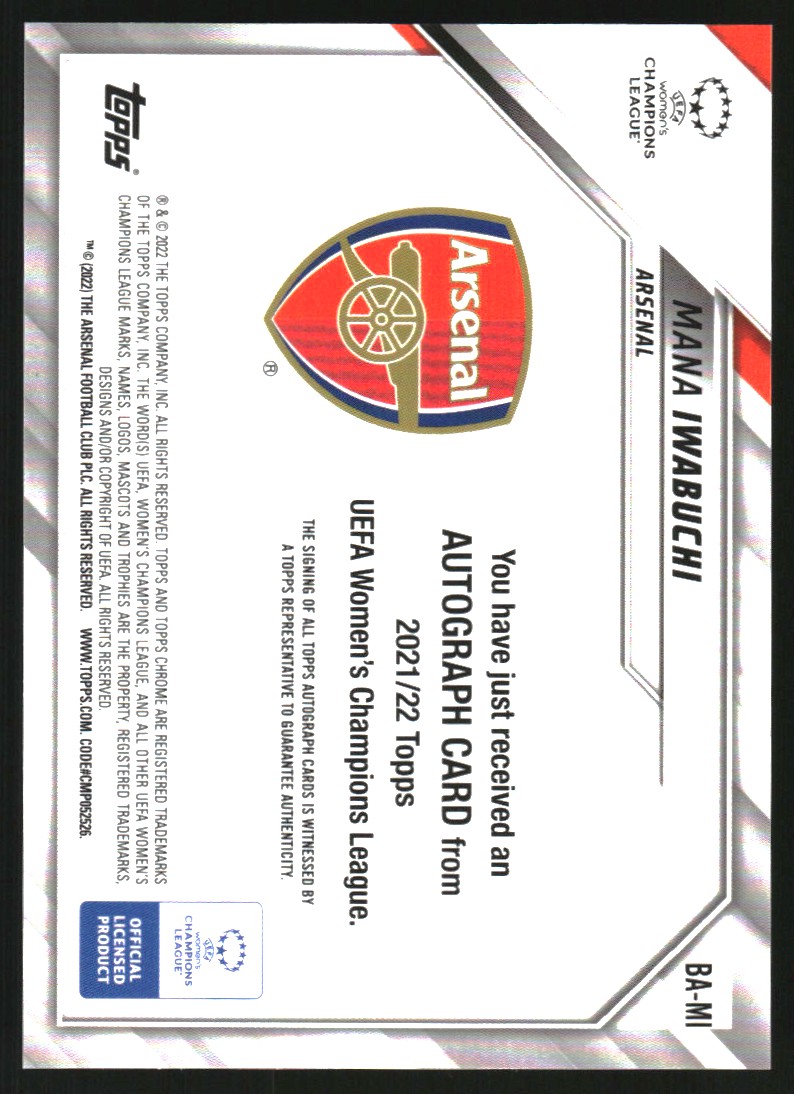2021-22 Topps Chrome UEFA Women's Champions League Autographs #BAMI Mana Iwabuchi