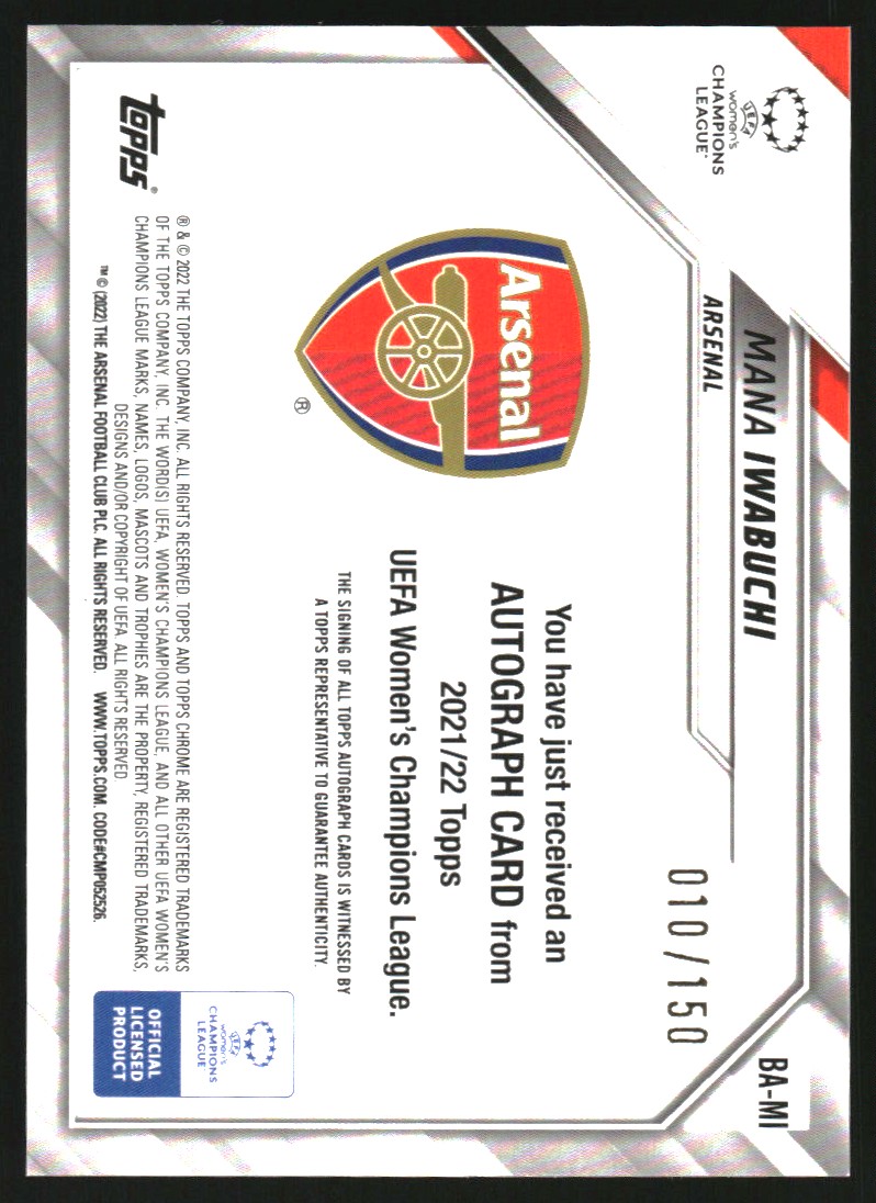 2021-22 Topps Chrome UEFA Women's Champions League Autographs Pink Prism Refractors #BAMI Mana Iwabuchi