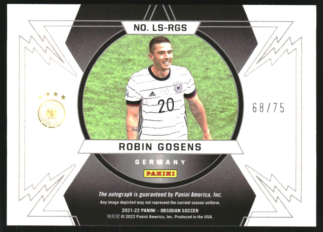 2021-22 Panini Obsidian Lightning Strike Autographs Electric Etch Purple #29 Robin Gosens/75