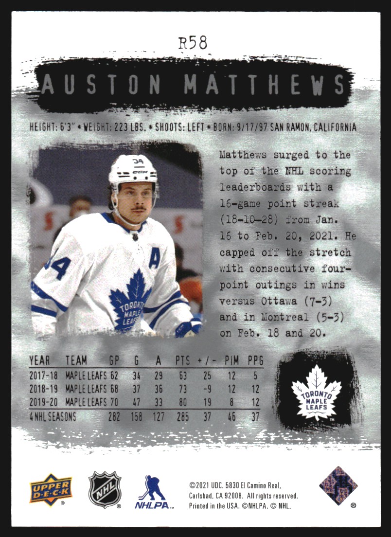 2020-21 SP Authentic '00-01 Retro #R58 Auston Matthews