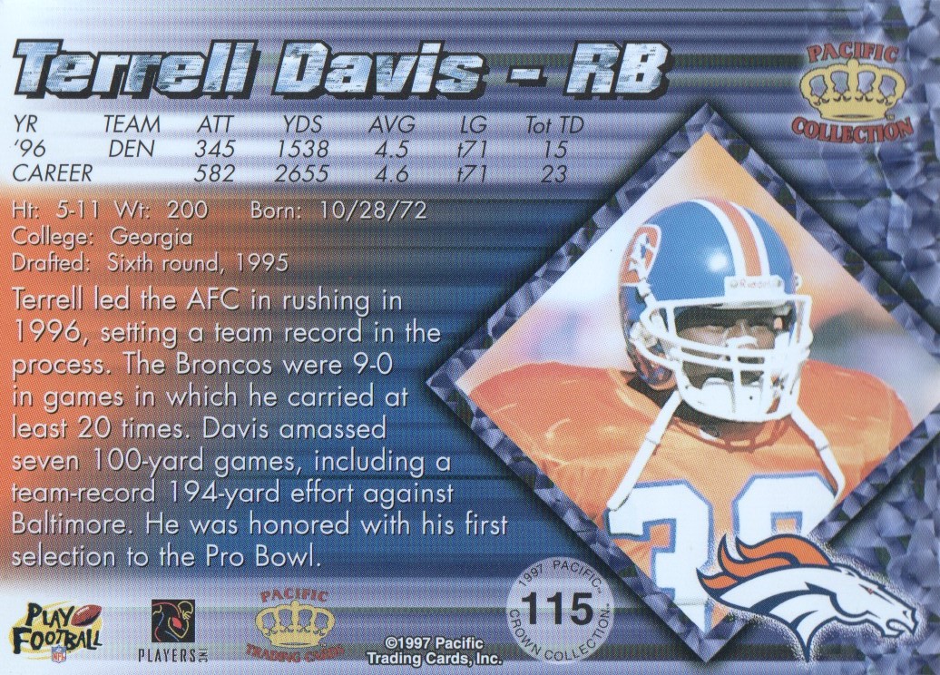 1997 Pacific Copper #115 Terrell Davis back image
