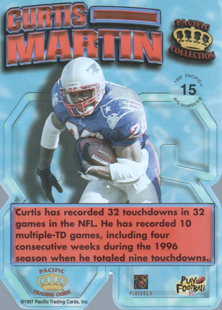 1997 Pacific Big Number Die Cuts #15 Curtis Martin back image