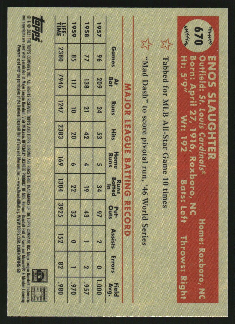 2021 Topps Chrome Platinum Anniversary #670 Enos Slaughter